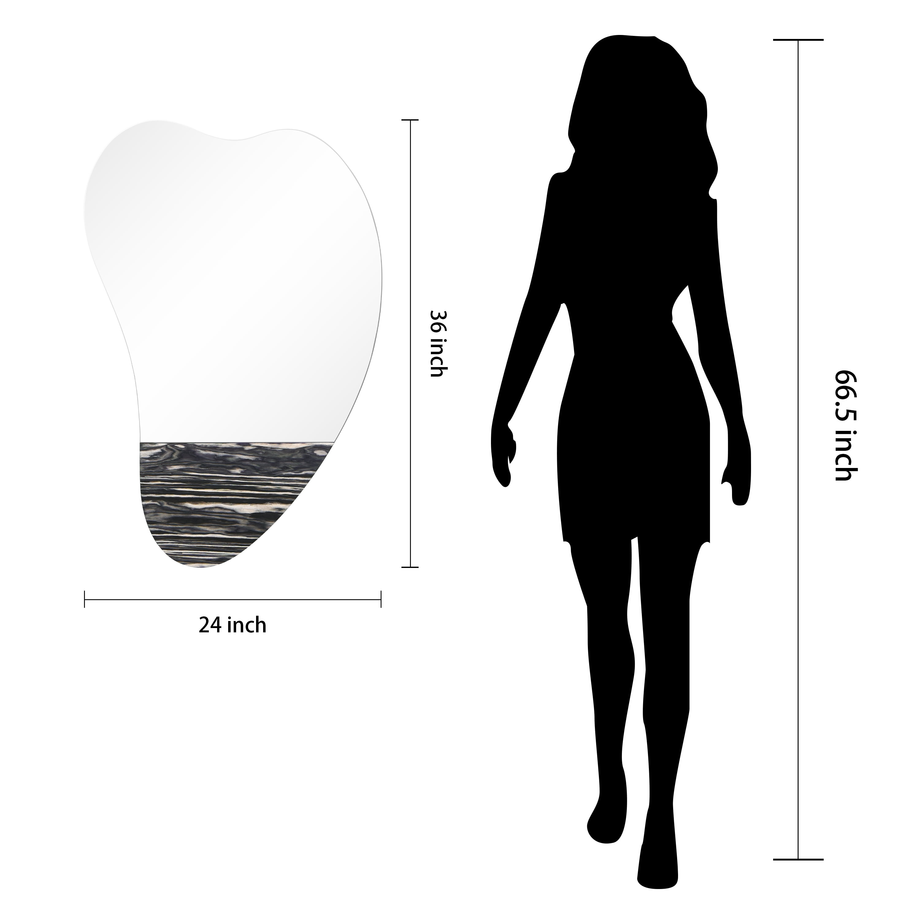 "Curved Harmony Wall Mirror", 36"x24" Irregular Frameless Mirror Featuring Exotica Stained Veneer Accents