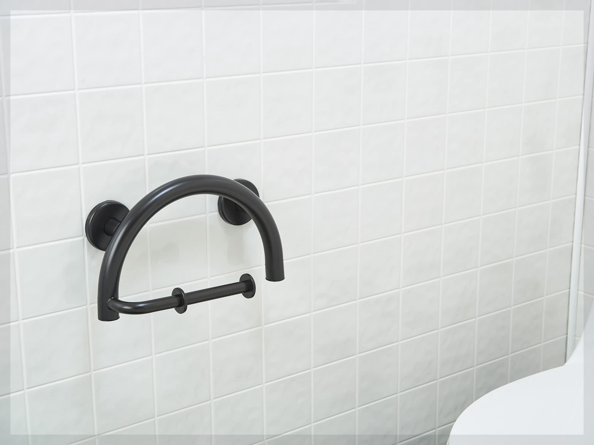 Grab Bar Toilet Paper Holder - Bathroom Safety Aid/304 Stainless Steel/Oil Rubbed Bronze/ 13" x 8"