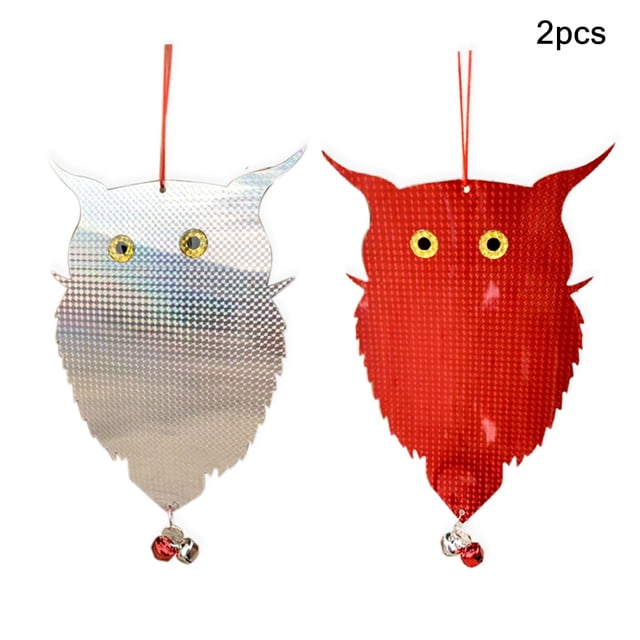 2 piezas de búhos reflectantes repelente de pájaros para jardín, búhos, espantapájaros, decoración colgante antipájaros