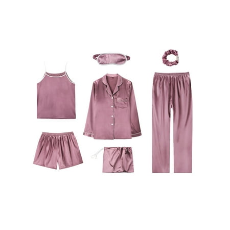 

Frontwalk Women Silk Satin Pajamas Loungewear Long Sleeve Pajama Matching Set Soft Sleepwear Ladies Pjs Camisole Shorts Pants