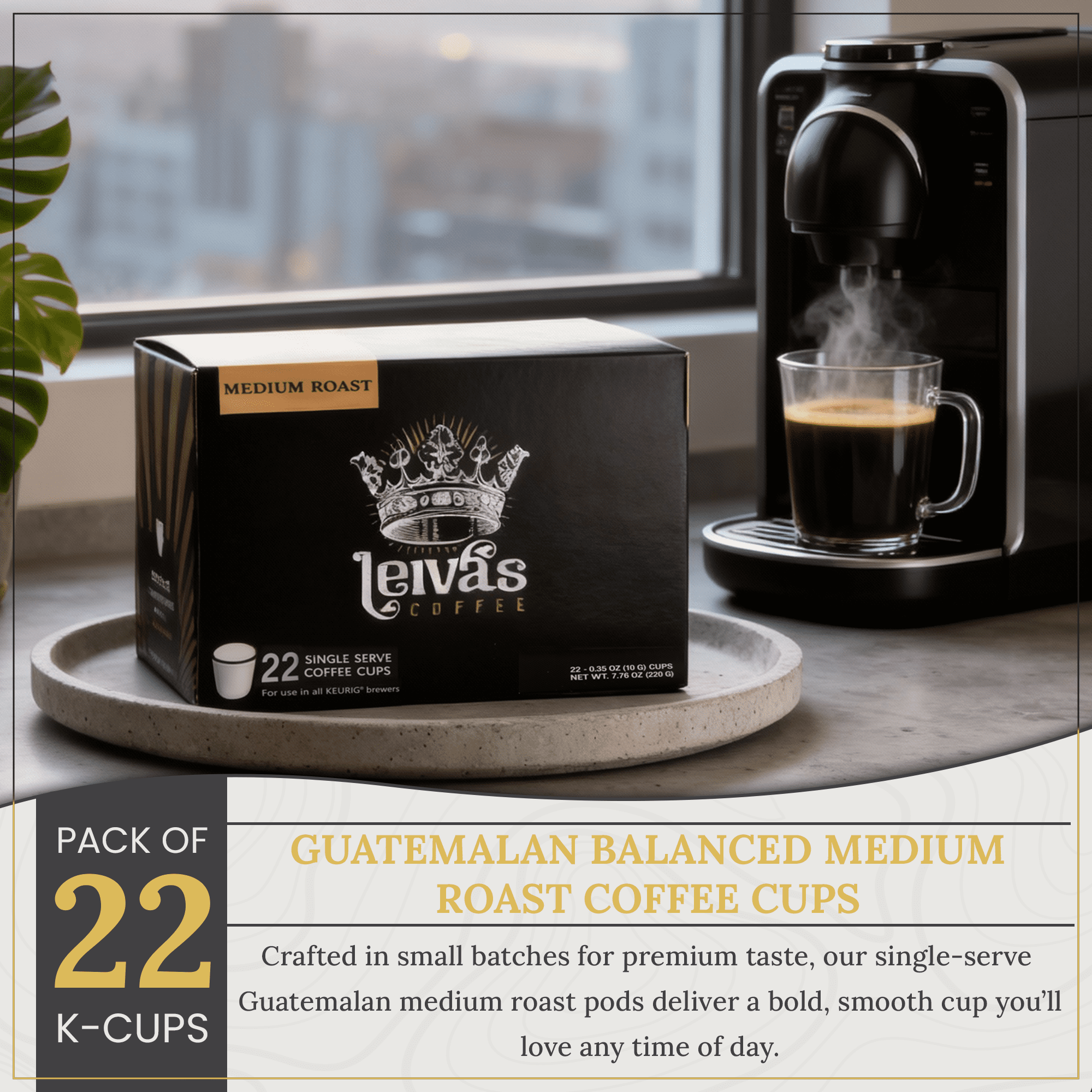 Leiva’s Guatemalan Single Serve Coffee Pods (22 Count) – Small Batch, Medium Roast Capsules - Rich, Bold & Balanced Flavor - Single Serve Pods for Keurig Coffee Machine - 0.35 Oz Cups