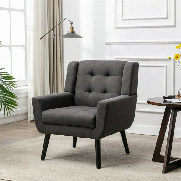 Aukfa Accent Chair Modern Soft Linen Upholstered Armchair Dark Gray