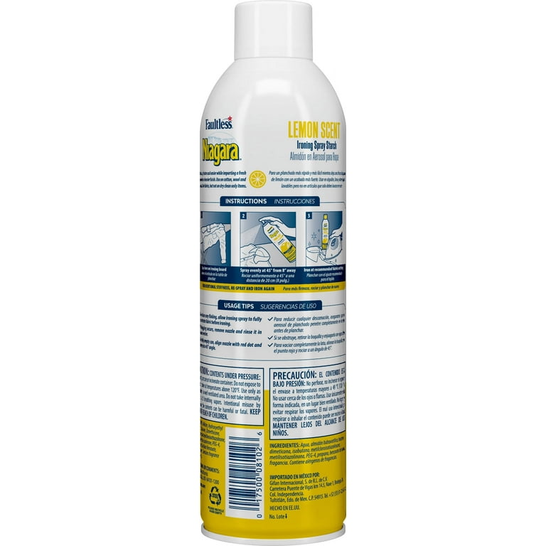 Faultless Niagara Lemon Scent Ironing Spray Starch, Size: 9.75H x 2.875W x 2.87D, Clear
