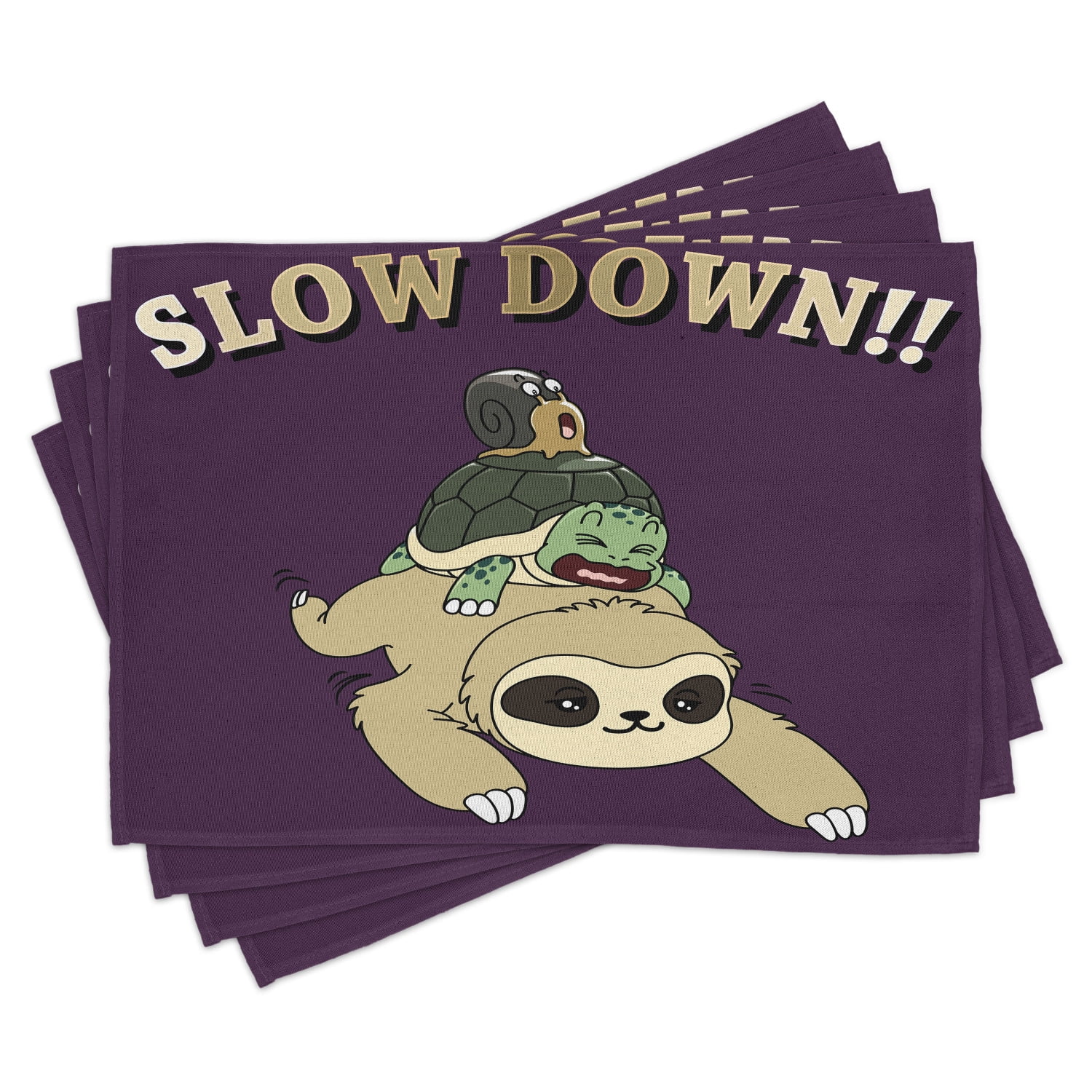 Ambesonne Sloth Place Mats Set of 4, Funny Cartoon Scenery, Standard ...