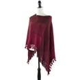 thumbnail image 2 of Styles I Love Womens Color Block Fringe Tassel Poncho Sweater Pullover Cardian Wrap Topper for All Seasons (Red), 2 of 5