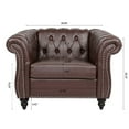 thumbnail image 3 of Accent Chair, Modern PU Leather Button Tufted Upholstered Leisure Armchair with Nailhead Trims & Rolled Arms, Comfy Single Sofa Chair with Solid Wood Legs for Living Room, Bedroom, Dark Brown, 3 of 7