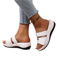 thumbnail image 2 of Women Wedge Orthopedic Sandals Faux Leather Open Toe Slip On Slippers Arch Support Chunky Heel Metal Buckle Dressy Summer Comfortable Walking Solid Color Wide Width Walking Casual Slides, 2 of 5