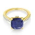 thumbnail image 2 of Gem Stone King 3.77 Ct Blue Lapis White Created Sapphire 18K Yellow Gold Plated Silver Ring (Size 5), 2 of 6