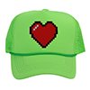 thumbnail image 1 of Men's 80's Retro Large 8 Bit Pixelated Heart Gamer Trucker Hat, Neon Green, 1 of 2