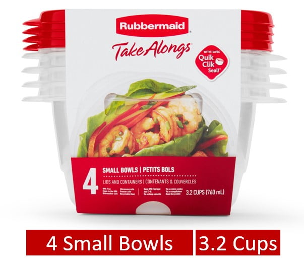 Rubbermaid TakeAlongs, 3.2 Cups, 4Ct, Red, Small Bowls Food Storage Containers
