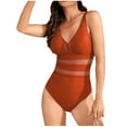 thumbnail image 4 of Arnsht Women's Backless Tummy Control Swimsuits Mesh Solid Color Soft Comfortable One Piece Bathing Suits Slimming V Neck Swimwear Red L, 4 of 6