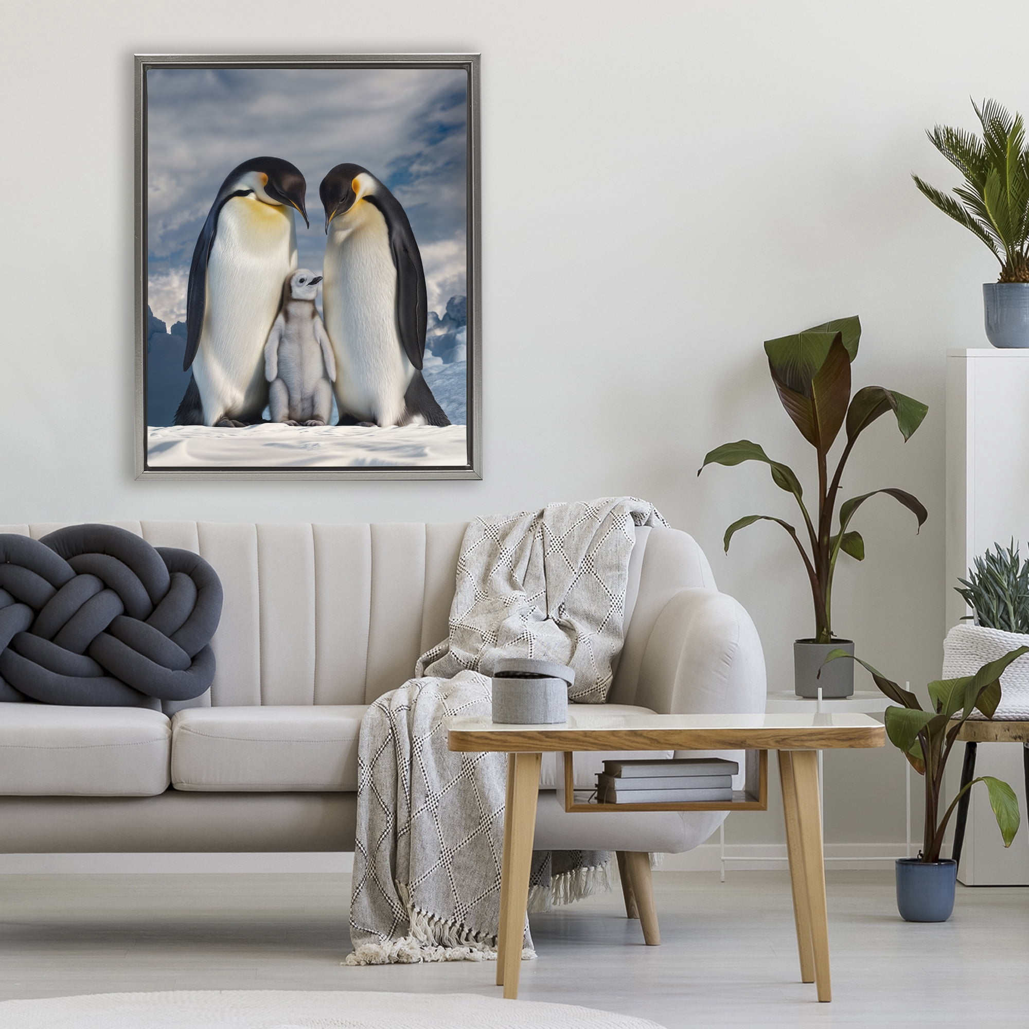 Stupell Industries Penguins In The Wild Gray Framed Floater Canvas Wall Art, design by Scott Stulberg