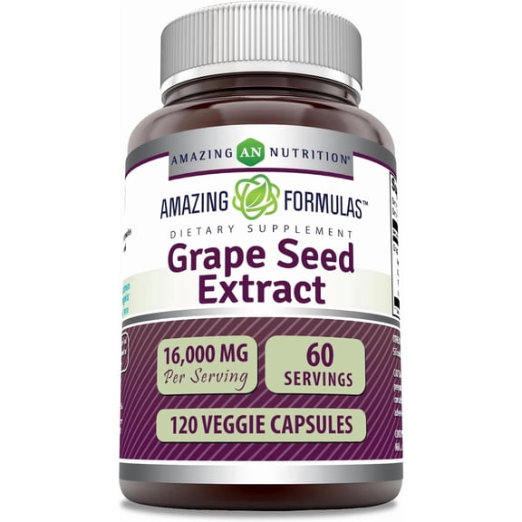 Amazing Formulas Grapeseed Extract 16000mg Per Serving 120 Veggie Capsules Supplement | 20:1 Extract | Non-GMO | Gluten Free | Made in USA | Suitable for Vegetarians