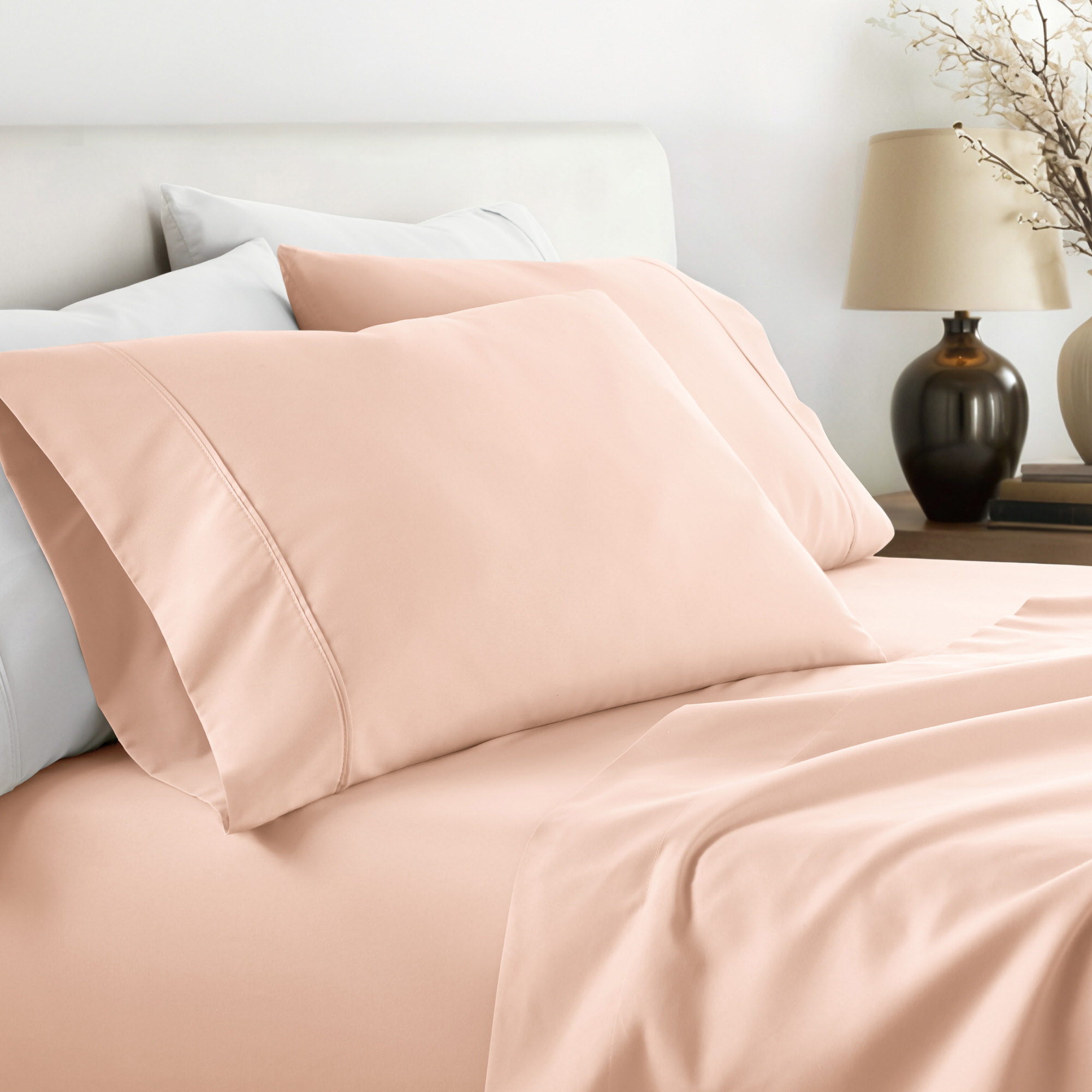 Noble Linens 2 Piece Pillow Case Set, Blush, Standard/Queen