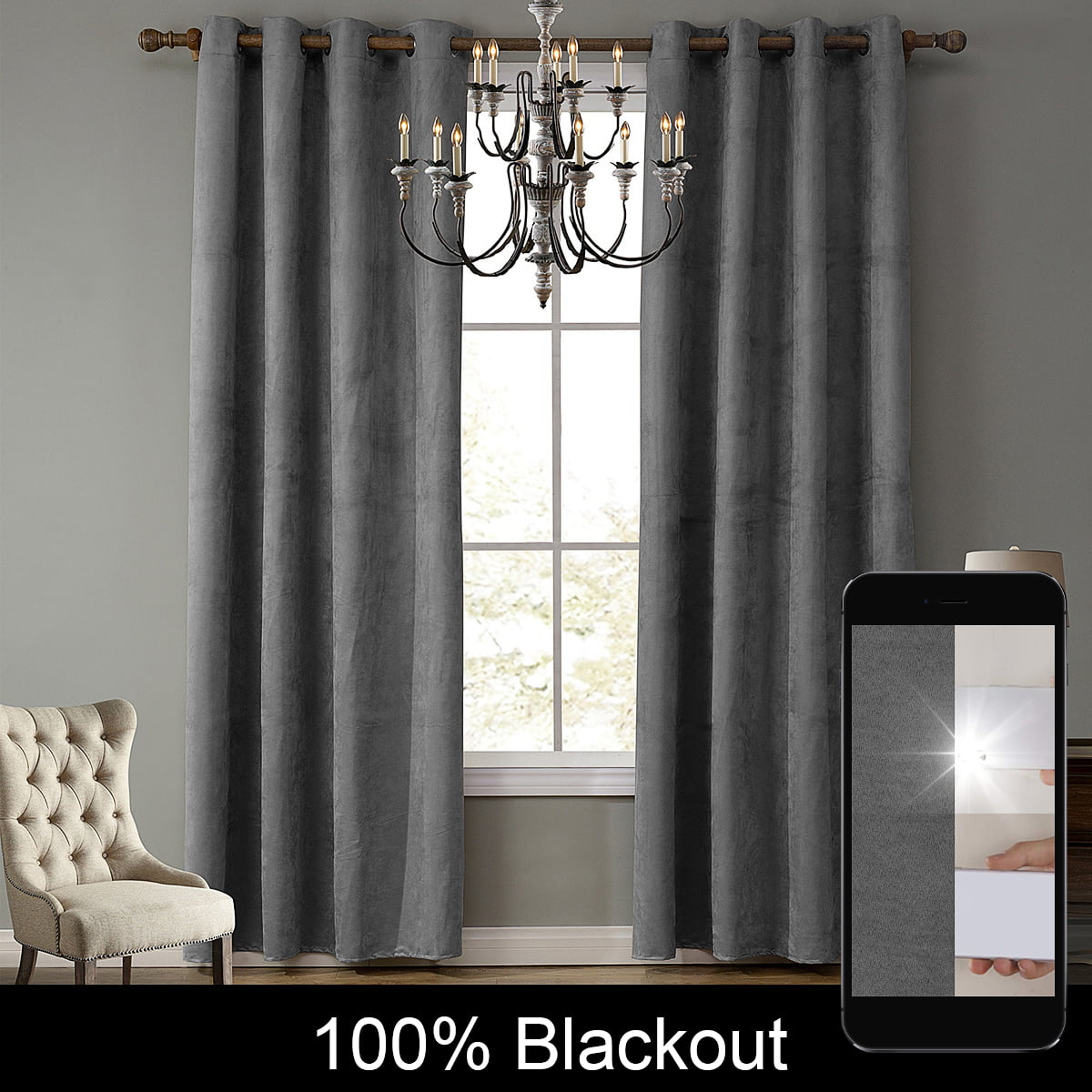 Window 2-Pack Panel Curtain Solid Energy Efficient 100% Blackout Privacy Curtain 