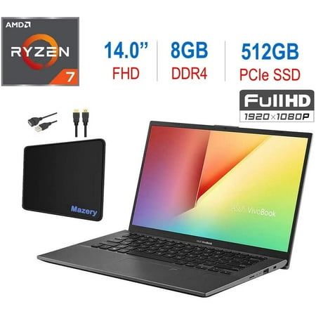 Newest ASUS VivoBook 14-inch FHD 1080p Laptop PC, AMD Ryzen 7 3700U, 8GB DDR4, 512GB PCIe SSD, Fingerprint Reader, Backlit Keyboard, AMD Radeon RX Vega 10 Graphics, W10 Home w/Mazery Accessories
