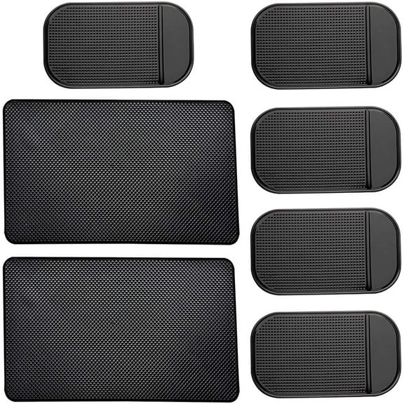 7 Pack Car Dashboard Anti-Slip Mat, 2 Sizes Heat Resistant Sticky Non-Slip Ripple Gel Latex Dash Grip Pad for Cell Phone Sunglasses Keys Coins by ACKLLR,Black