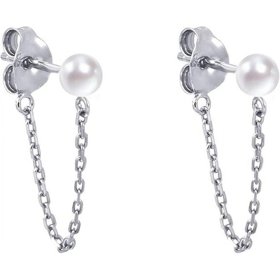 S.Leaf Cubic Zirconia Stud Earrings with Chain Sterling Silver Chain Earrings for Women Cubic Zirconia Bar Ball Pearl Butterfly Dangle Earrings for Women