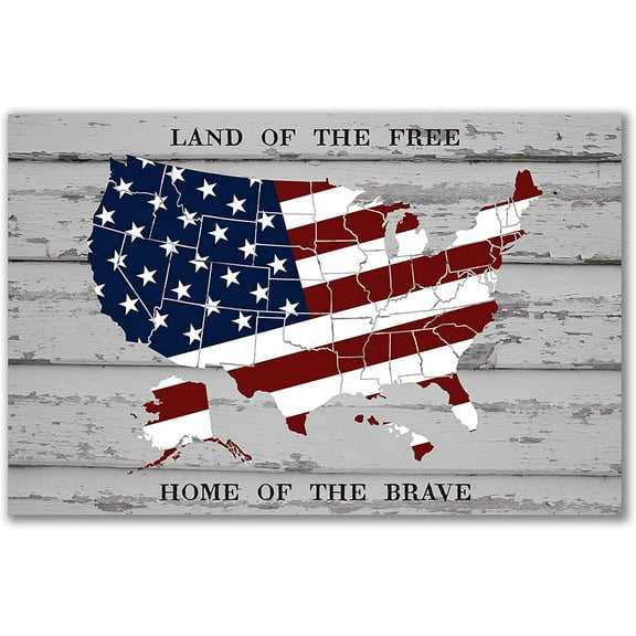 Land Of The Free Map Rustic Wood Sign 12x18