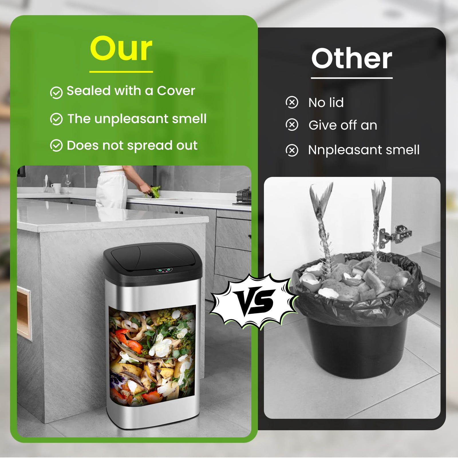 XF XINFENG 22 Gallon Tall Kitchen Trash Can with Lid, 82 L Automatic Stainless Steel Motion Sensor Garbage Can Waste Bin for Kitchen Office, Fingerprint-Resistant, Silver