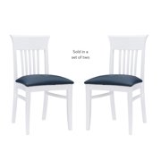 Linon Walcott Set of 2 Slat Back Dining Chairs Faux Leather Seats in White Wood