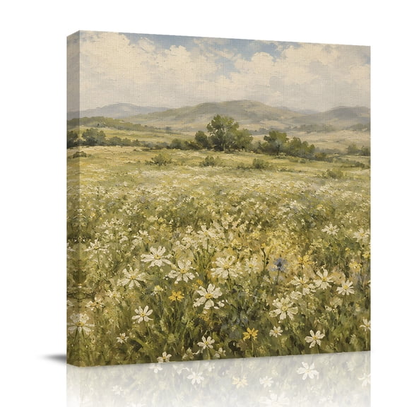 Canvas Wall Art, Rusic Wildflowers Framed Canvas Prints for Living Room Bathroom, Vintage Farmhouse Mountain Plants Gallery Wrapped Wall Decor for Home Office, Gifts, 12"x12" Ship Next Day