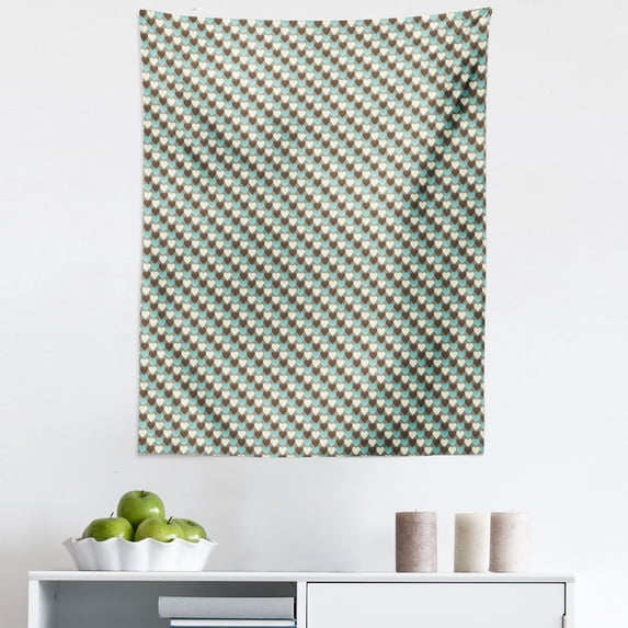 Romantic Tapestry, Valentine's Hearts Lovers Forever Together Birthday Marriage Print, Fabric Wall Hanging Decor for Bedroom Living Room Dorm, 5 Sizes, Sea Green Brown, by Ambesonne