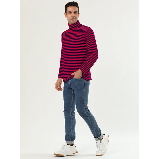 Camiseta de manga larga con cuello de tortuga a rayas de invierno informal para hombre rojo S Unique Bargains Camiseta Walmart en linea