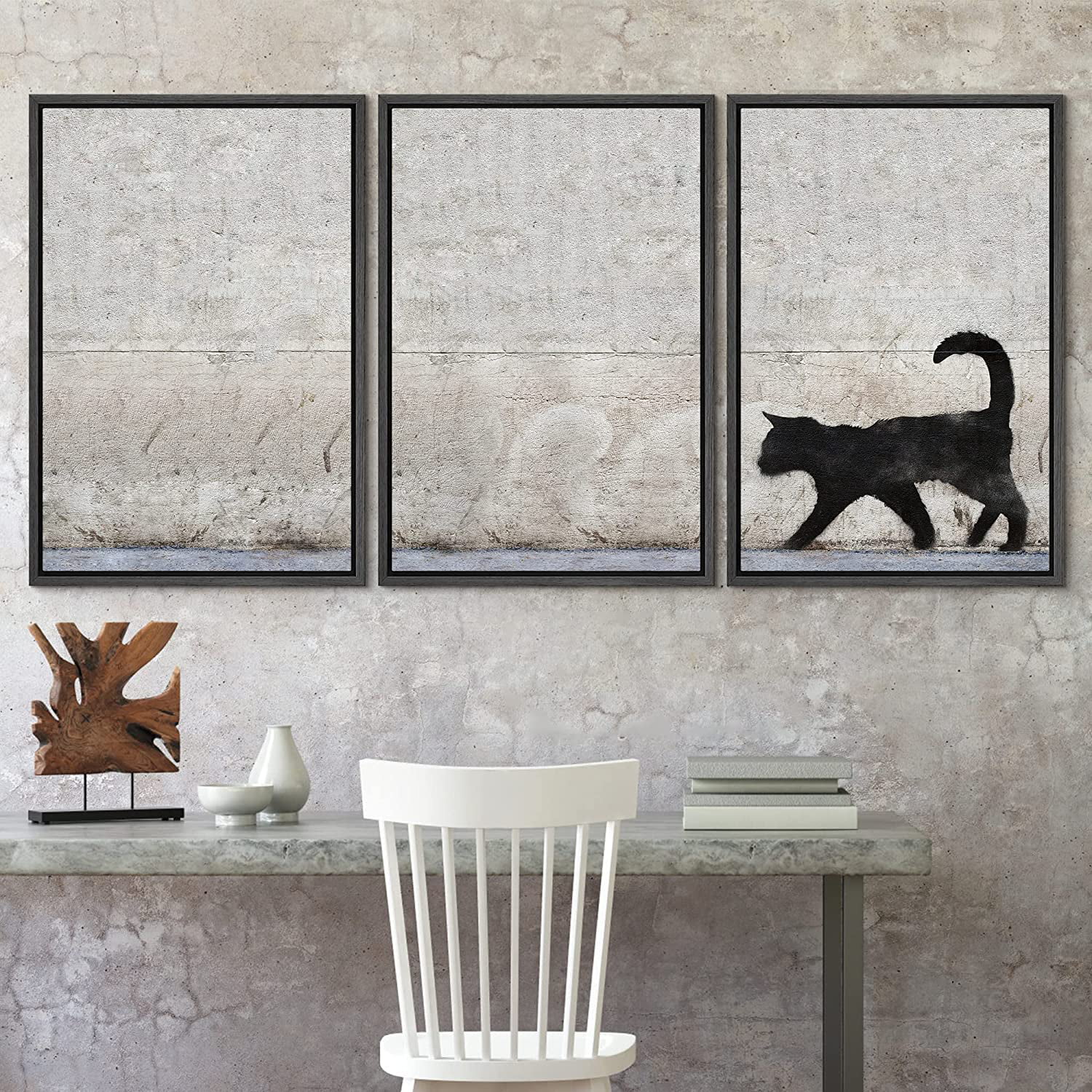 wall26 Framed Canvas Print Wall Art Set Black Cat Silhouette Triptych  Graffiti amp; Street Art Cities Mixed Media Realism Scenic Urban  Multicolor for Living Room, Bedroom, Office 16quot;x24quot; 