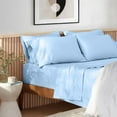 thumbnail image 2 of 4-Piece 500 Thread Count Egyptian Cotton Sheet Set, Olympic Queen Size - Breathable, Cooling, Fits 19-24 Inch Deep Pocket– Stripe Light Blue, 2 of 9