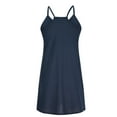 thumbnail image 4 of Breaise Womens Linen Spaghetti Strap Sleeveless Summer Mini Dresses Solid Loose Fit Short Cami Dresses with Pockets Beach Party Sundresses Cotton Linen Dresses for Women Dark Blue XXL, 4 of 8