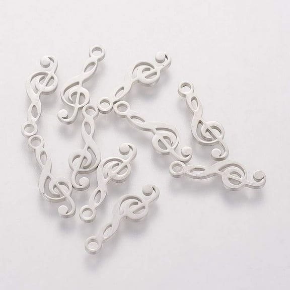 10Pcs Treble Clef Charms 304 Stainless Steel Musical Note Charms 16x5x1mm Metal Music Symbol Pendants with 1.5mm Hole Stainless Steel Color Perfect for Crafting and Accessories