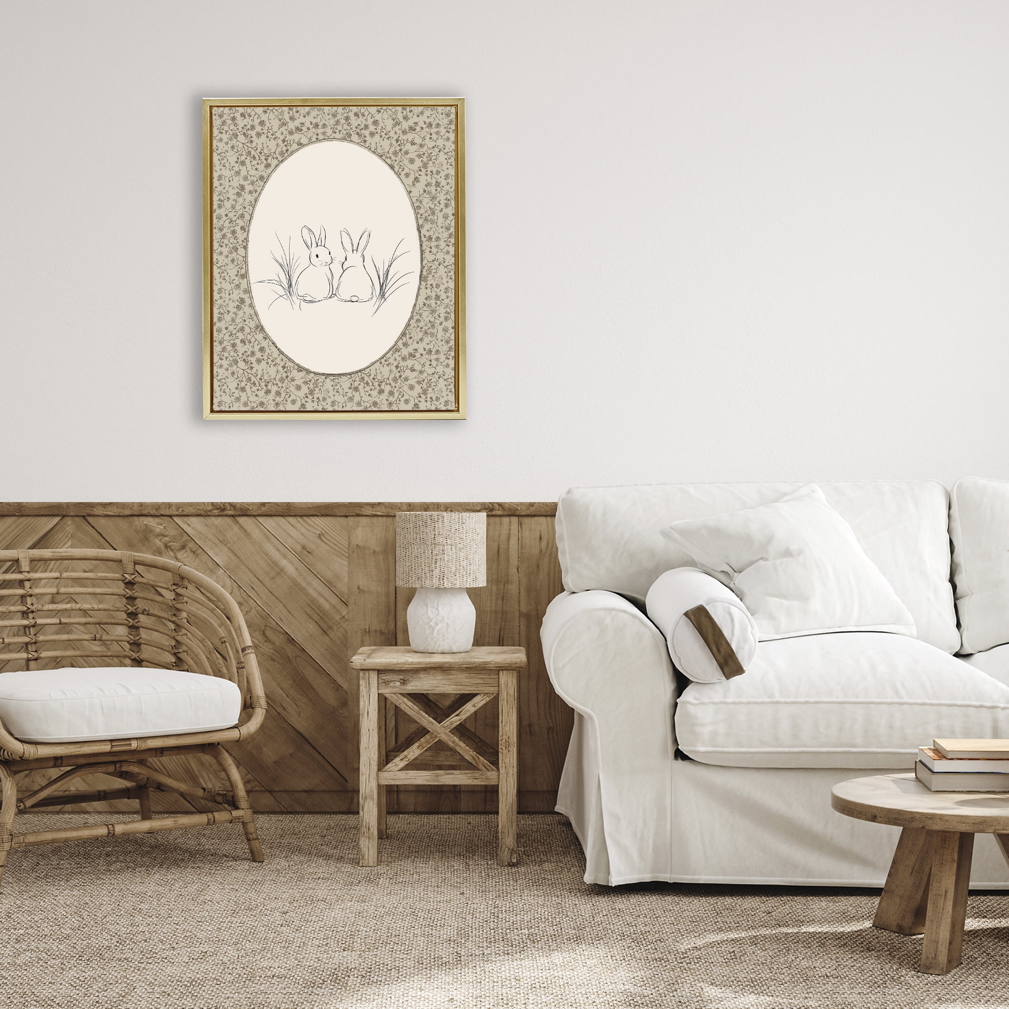 Stupell Industries Vintage Baby Bunnies Gold Framed Floater Canvas Wall Art, design by Ramona Murdock