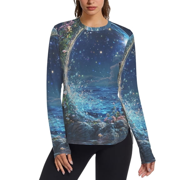 FORMRS Womens Long Sleeve Shirts UPF 50 Sun Protection Quick Dry Fishing Hiking Tops, Size S-2XL, Floral Occean