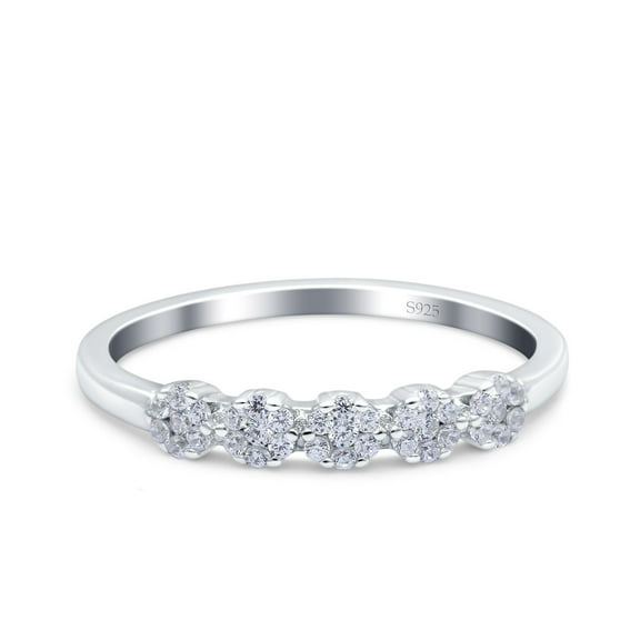 Simulated Cubic Zirconia Size-5 Five Flower Ring Wedding Engagement Band 925 Sterling Silver