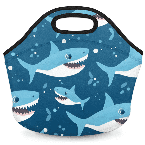 Herdesigns Shark Ocean Themed Insulated Neoprene Lunch Bag for Women Men Lunch Box Washable Reusable Lunch Tote Lightweight Lunch Handbag for Work Outdoor Picnic