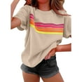 thumbnail image 1 of Tnhcen Women's Spring Summer Color-Blocked Striped Crewneck T-Shirt | Basics Plus Size Friendly (S-2XL) Summer Print Tops, 1 of 5