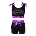 thumbnail image 3 of Jizyo Kids Girls Rhinestone Print Crop Tank Tops and Shorts Set for Gymnastic Dance Training Purple 12, 3 of 5