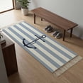 thumbnail image 5 of Area Rug with Tassels 2' x 6', Nautical Anchor Horizontal Stripe Kitchen Runner Rug for Hallway Bedroom Throw Rugs, Coastal Soft Door Mat for Bathroom Entrance Living Room, 5 of 9