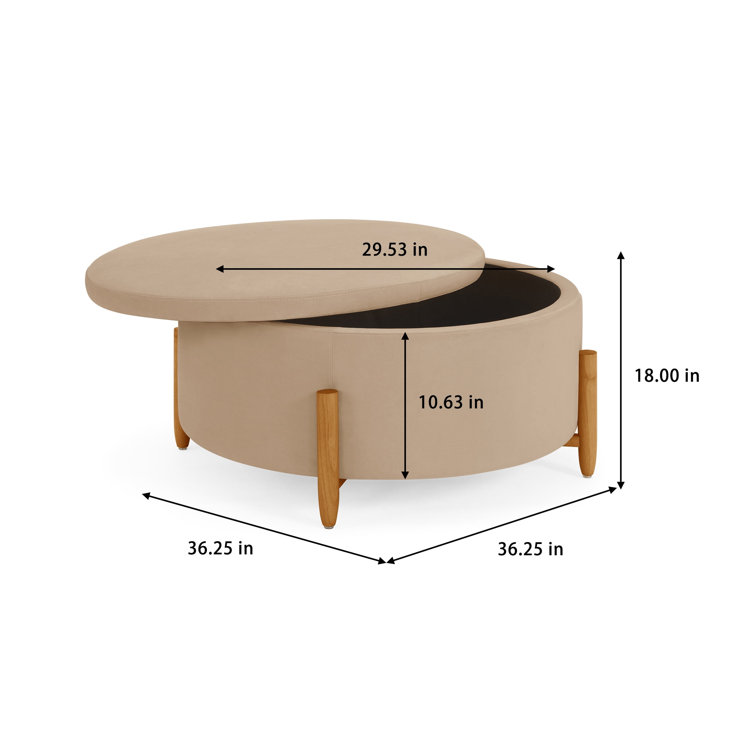 Better Homes & Gardens Springwood Round Storage Ottoman, Beige Velvet