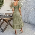 thumbnail image 4 of Women's Off the Shoulder Ruffle Maxi Dress Short Sleeve Tiered Graduation Boho Sundress, 4 of 9