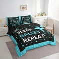 thumbnail image 3 of jejeloiu Ballet Girls Bedding Comforter Set 7 Pieces,Glitter Love Print Full Bedding Set,Cyan Black Fitted Sheet Flat Sheet For Child,Microfiber Bedroom Decor Reversible, 3 of 8