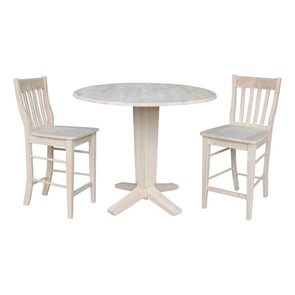 42" Round Solid Wood Drop Leaf Counter Height Dining Table with 2 Stools