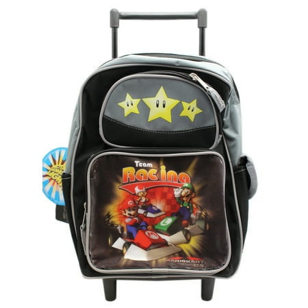 Nintendo's Mario Kart Team Racing Black Preschool Rolling Backpack (12in)