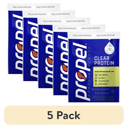 (5 pack) Propel Clear Protein Powder, 20g Protein, Zero Sugar, Apple Pear, Powdered Clear Protein Drink Mix 0.98 oz