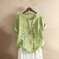 thumbnail image 2 of Sakmal Green Plus Size Tops for Women Short Sleeve Crew Neck Button Floral Blouses Ladies Shirts Clearance $5, 2 of 5