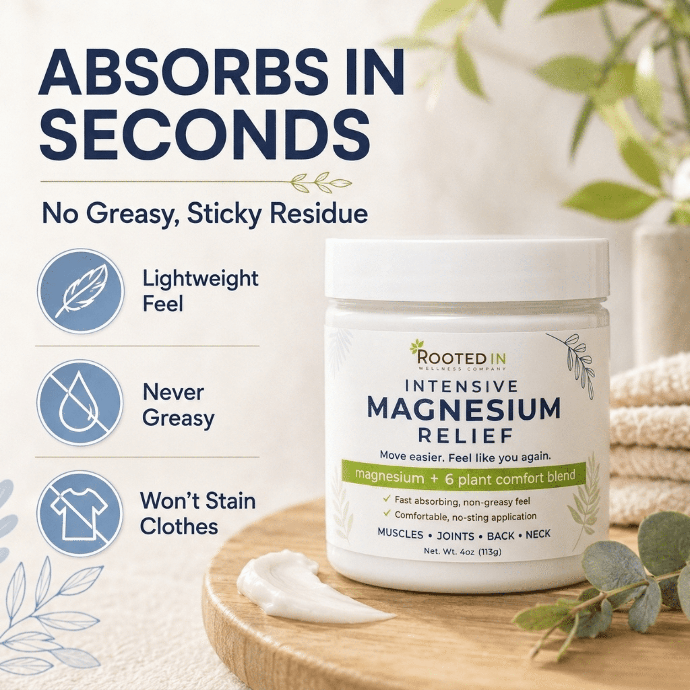 (2 pack) Rooted In Intensive Magnesium Relief Cream for Muscles and Joints, 4 oz