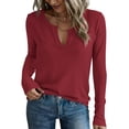 thumbnail image 1 of Camisa PRETTYGARDEN 2025 Otoño Manga Larga Cuello en V Rojo Vino 2XL, 1 of 5