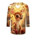 thumbnail image 5 of Festival Saving Christmas Shirts for Women Round Neck 3/4 Sleeve Fall Tees Reindeer Print Tops Tshirts Blouse Fall Fashion Must Haves My Items, 5 of 5