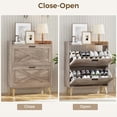 thumbnail image 6 of 32" W Farmhouse Shoe Storage Cabinet with 2 Flip Drawers and Barn Door Design, Adjustable Shelves, Modern Hidden Slim Narrow Shoe Rack Cabinet for Entryway, Foyer, Hallway, Living Room, Black, 6 of 10